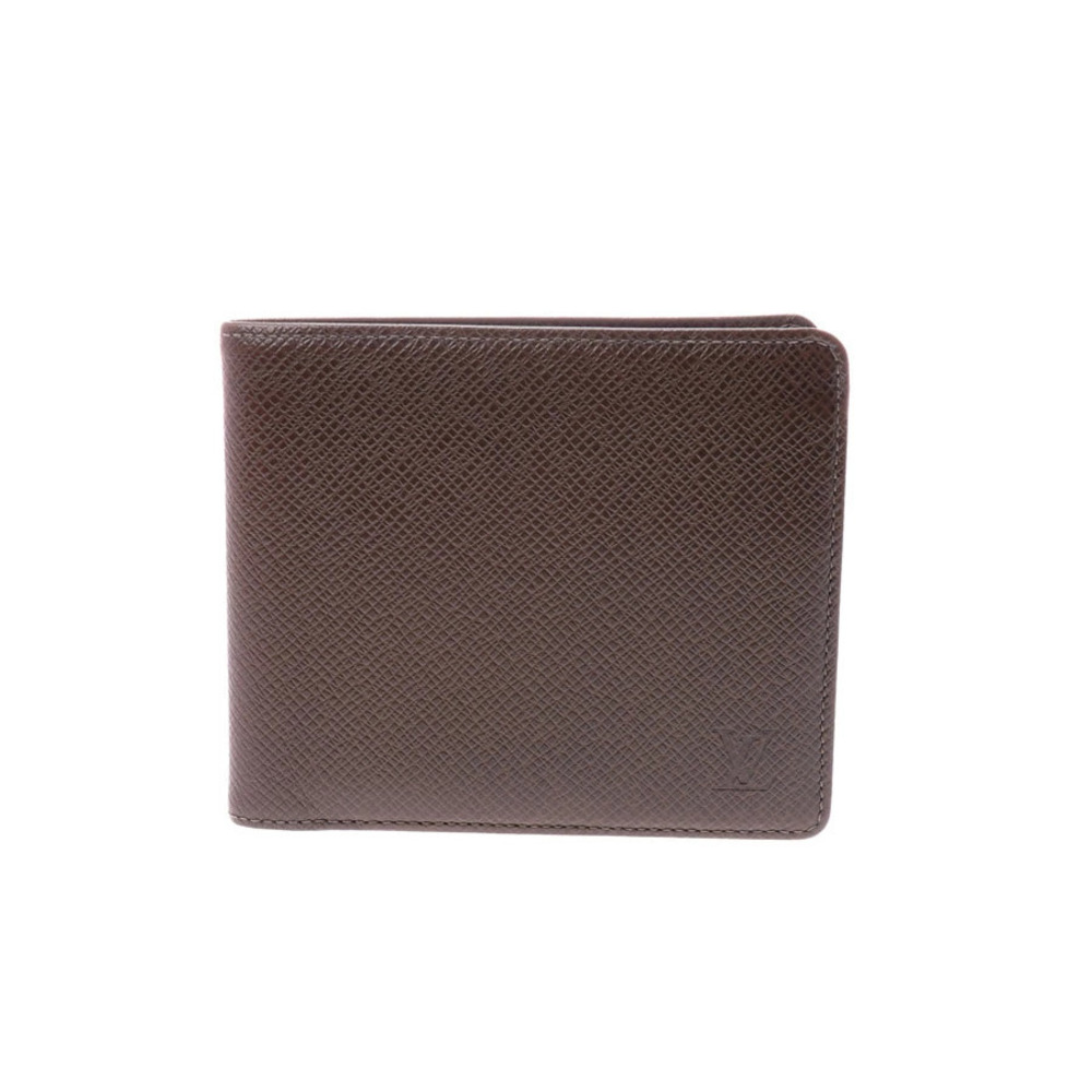 Louis Vuitton Taiga Portefeuille Cartes Grizzly Leather Bi fold Wallet